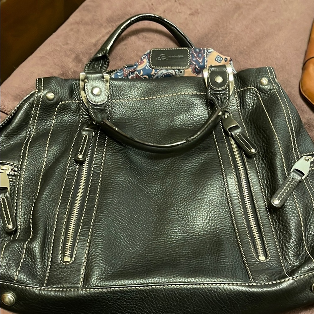 Black Leather Handbag with Silver Accents
